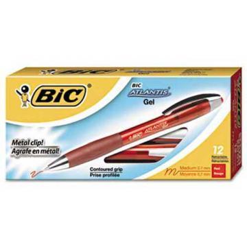 BIC Atlantis Retractable Gel Pen, Red, .7mm, Medium