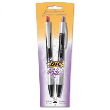 BIC For Her Retractable Gel Pen, .7mm, Medium, Black Ink