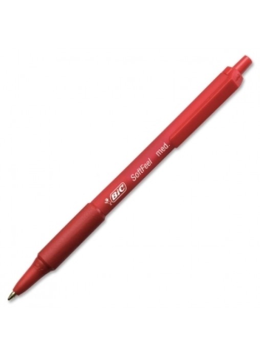 BIC Soft Feel Ballpoint Retractable Pen, Red Ink, 1mm