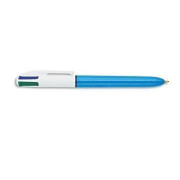 BIC 4-Color Ballpoint Retractable Pen, Assorted Ink, Blue Barrel, 1mm