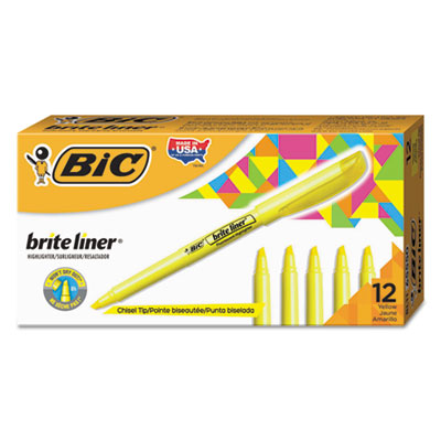 BIC Brite Liner Highlighter, Chisel Tip, Fluorescent Yellow Ink