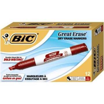 BIC Great Erase Grip Chisel Tip Dry Erase Marker, Red