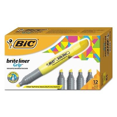 BIC Brite Liner Grip XL Highlighter, Chisel Tip, Fluorescent Yellow Ink