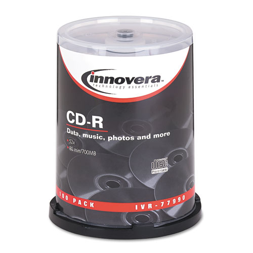 Innovera CD-R Discs, 700MB/80min, 52x, Spindle, Silver, 100/Pack