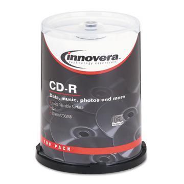 Innovera CD-R Discs, Printable, 700MB 52x, Spindle, 100/Pack