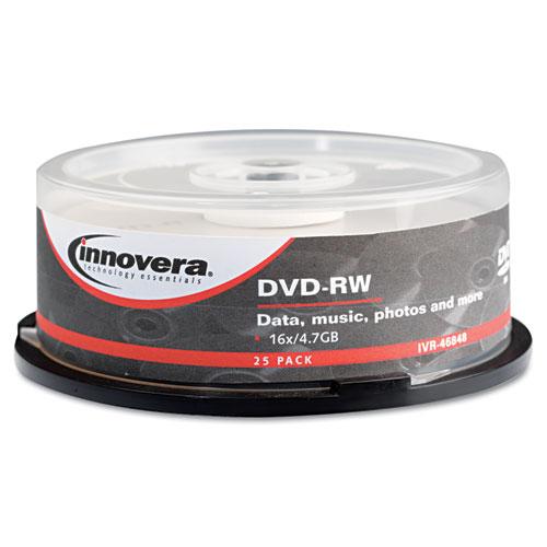 Innovera DVD-RW Discs, 4.7GB, 4x, Spindle, Silver, 25/Pack