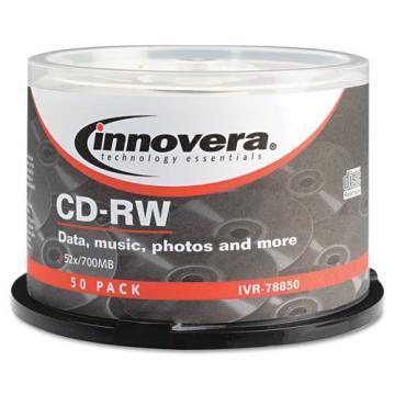Innovera CD-RW Discs, Rewritable, 700MB, 12x, Spindle, 50/Pack