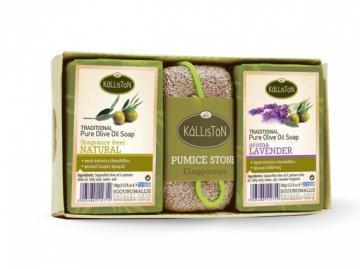 Kalliston Traditional Olive Oil Soap 2pcs + Pumice Box