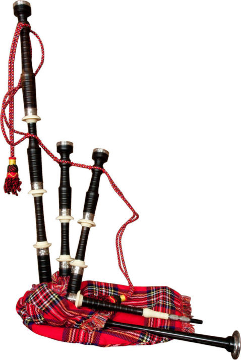 Roosebeck Full Size Ebony Bagpipe with Red Tartan Cover