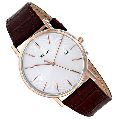 Bulova Classic Brown Gator Leather White Dial Watch