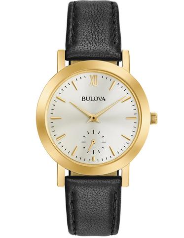 Bulova Classic Gold Tone Case Black Leather Watch
