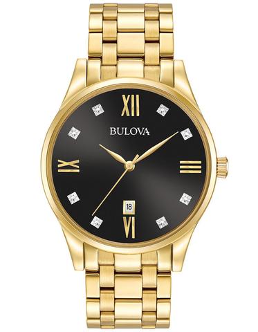 Bulova Diamonds Gold Tone Black Dial Watch