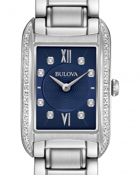 Bulova Diamonds Sapphire Blue Dial Silver Tone Watch