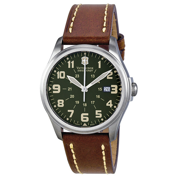 Victorinox Infantry Green Dial Brown Leather Watch