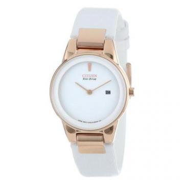 Citizen Eco-Drive Axiom Rose Gold Tone Case White Leather Watch