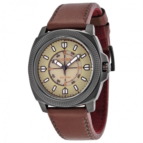 Citizen Eco-Drive CTO Beige Dial Brown Leather Watch