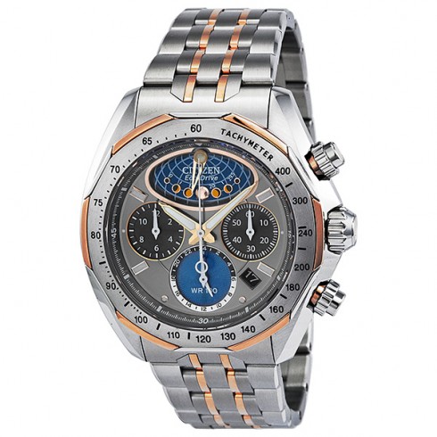 Citizen Eco-Drive Moon Phase Flyback Chrono Silver & Rose Tone