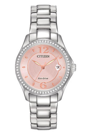 Citizen Eco-Drive Silhouette Crystal Pink Dial Silver Tone Watch