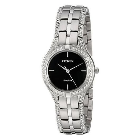 Citizen Eco-Drive Silhouette Crystal Silver Tone Black Dial Watch