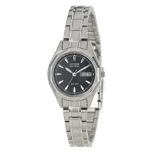 Citizen Eco-Drive Silver Tone Black Dial Bracelet Watch