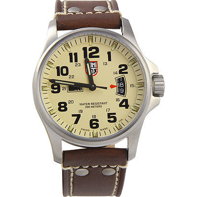 Luminox Land Field Day Date Ivory Dial Brown Leather Strap Men's Watch