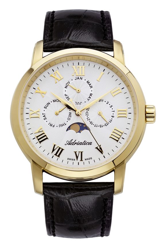 Adriatica Moonphase for Him Steel case PVD Leather strap Men’s Watch
