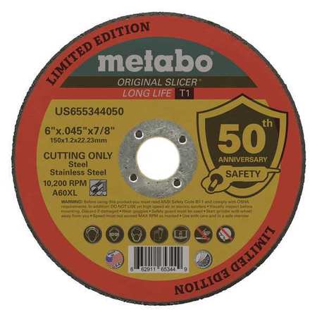 Metabo A60XL 6" Cut-Off Wheel, 0.045" Thickness, 7/8" Arbor Hole