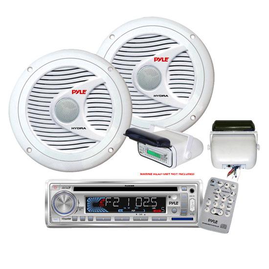 Pyle KTMRGS25 In-Dash Marine CD/MP3/USB/SD Player with Housing and Speakers