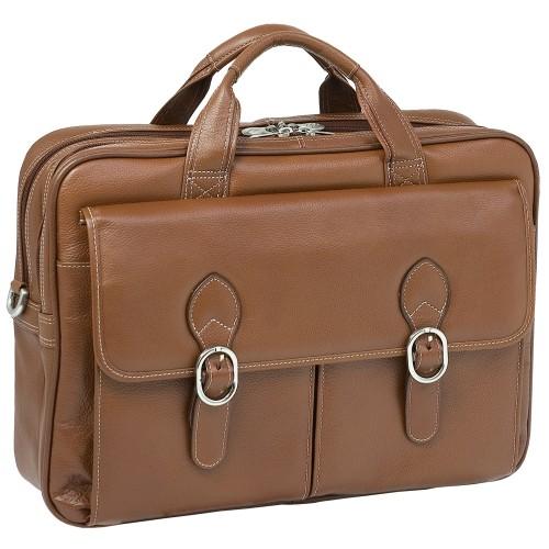 McKleinUSA Brown Kenwood Leather Double Compartment Laptop Case