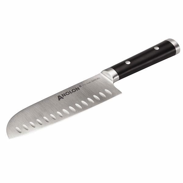 Anolon 7” Japanese Stainless Steel Santoku Knife with Sheath, Black