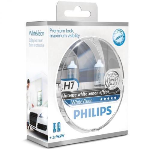 Philips WhiteVision 4300K Halogen Bulbs Xenon Effect (H7 Twin Pack)