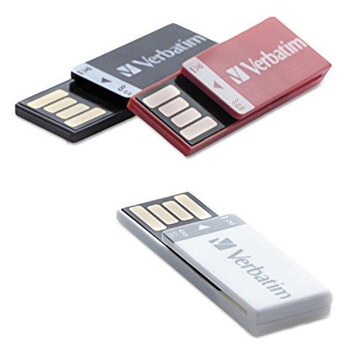 Verbatim Clip-it USB 2.0 Flash Drive, 8GB, Black/Red/White, 3/Pack