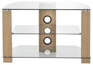 TTAP Group Clear Glass and Oak 3 Shelf TV Stand - 800x500x400mm