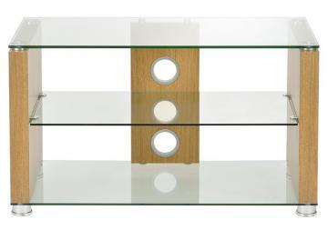 TTAP Group Clear Glass and Oak 3 Shelf TV Stand - 1000x500x400mm