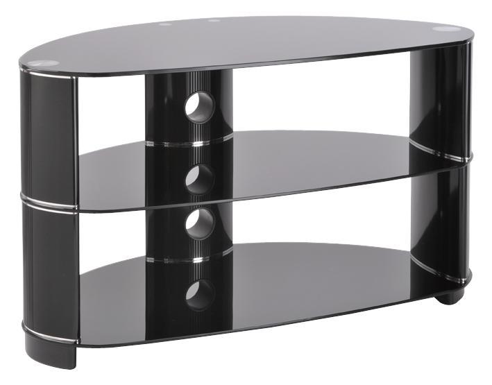 TTAP Group Black Glass Tempo 3 Shelf TV Stand - 850x490x448mm