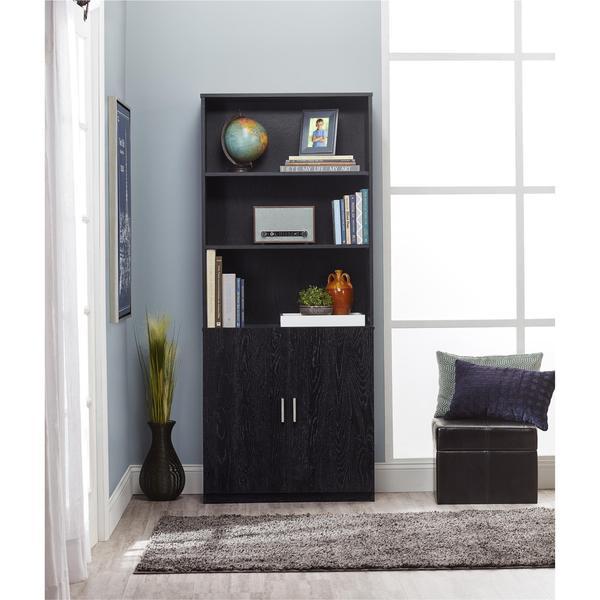 Ameriwood Home Moberly Black Ebony Ash Bookcase with Doors