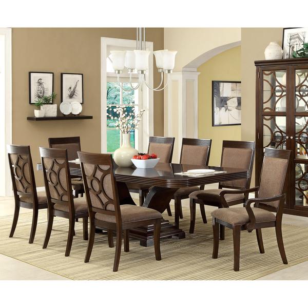 Furniture of America Woodburly 9-Piece Dining Set with Leaf
