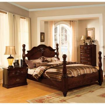 Furniture of America Weston Traditional Style Glossy Dark Pine Four Poster Bed
