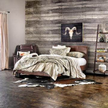 Furniture of America Villazo Dark Caramel Padded Leatherette Platform Bed