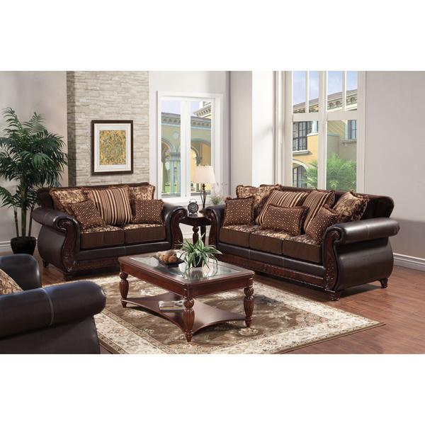 Furniture of America Traditional Franchesca Fabric-Leatherette Sofa Set
