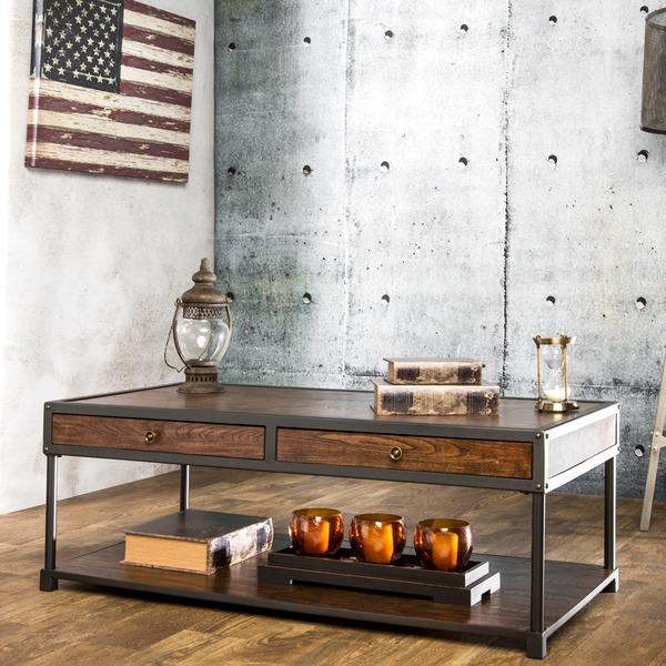 Furniture of America Thorne Antique Oak Industrial Coffee Table