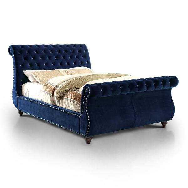 Furniture of America Sandre Glam Tufted Flannelette Sleigh Bed