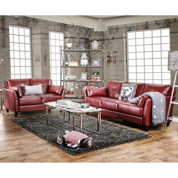 Furniture of America Pierson Double Stitched Leatherette Sofa and Loveseat Set
