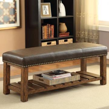 Furniture of America Penner Rustic Upholstered Medium Oak Entryway Bench