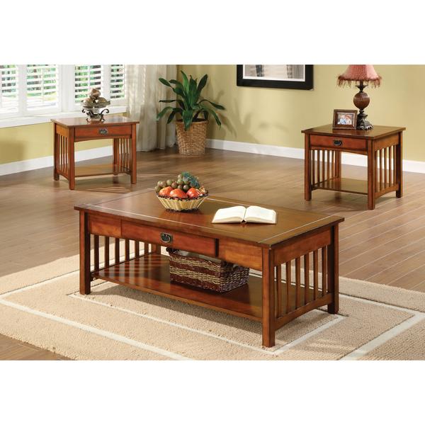 Furniture of America Nash Mission Style Antique Oak Finish Coffee Table Set
