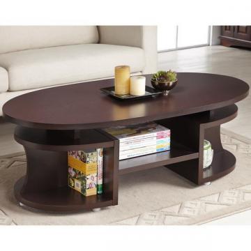 Furniture of America Modern Elliptical Multi-Shelf Walnut Coffee Table