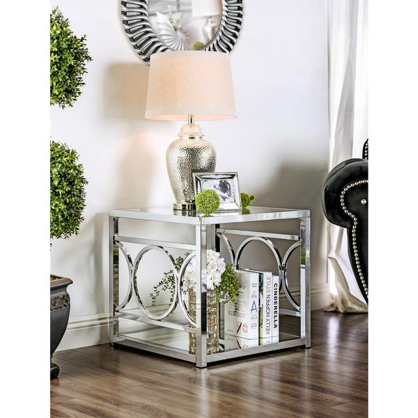 Furniture of America Mishie Contemporary Glass Top End Table