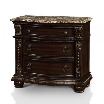 Furniture of America Goodwell Traditional Brown Cherry Marble Top Nightstand