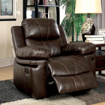Furniture of America Ellister Transitional Brown Bonded Leather Match Recliner