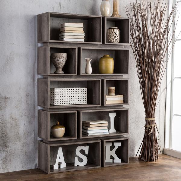 Furniture of America Cassidy Tiered Distressed Grey Open Bookcase